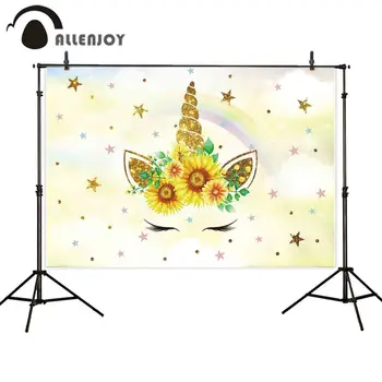 

Allenjoy unicorn birthday backdrops photography cute gold star rainbow sunflower background for photo studio photocall boda