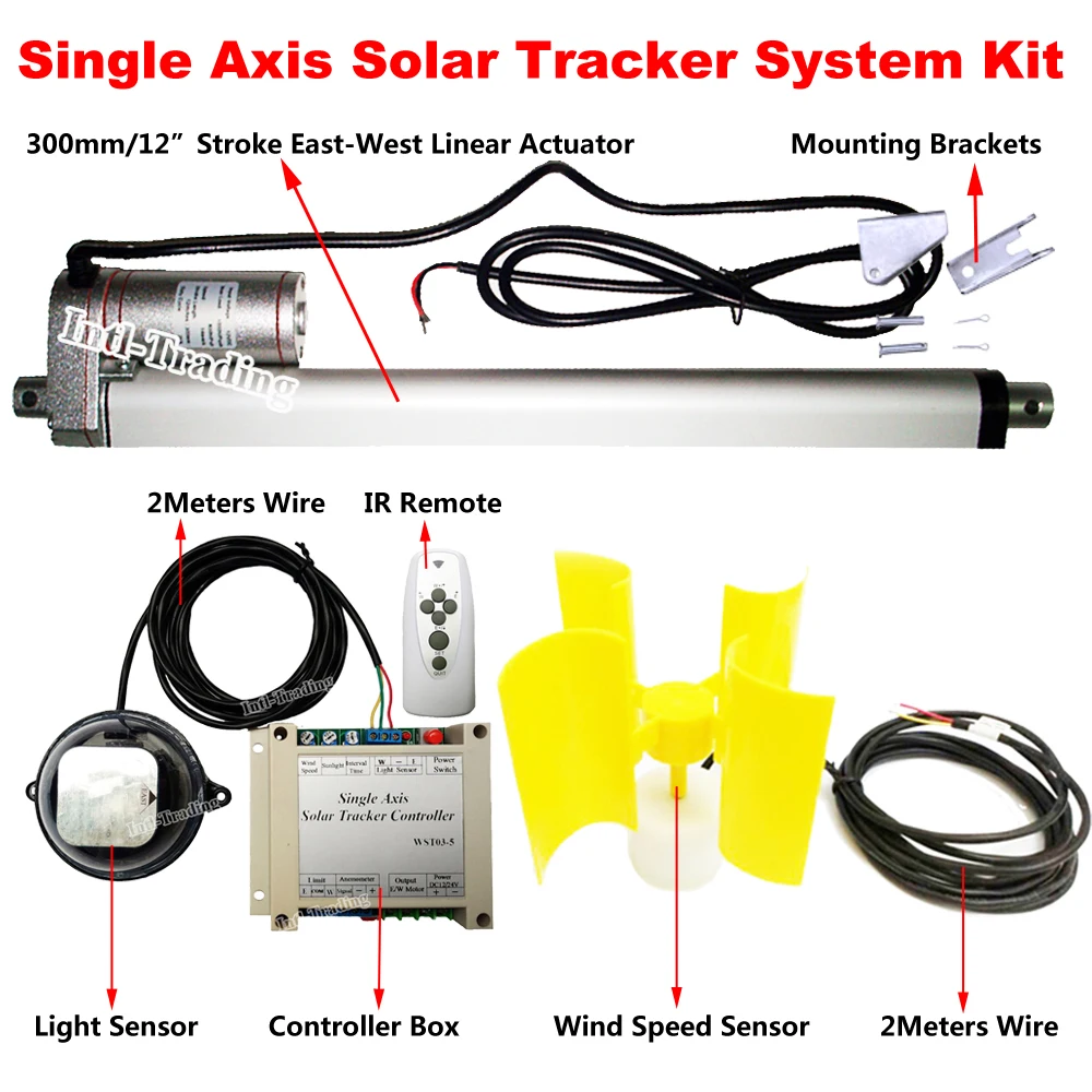 1KW Single Axis Solar Tracker Kit W/ 12" Linear Actuator 12V DC Motor