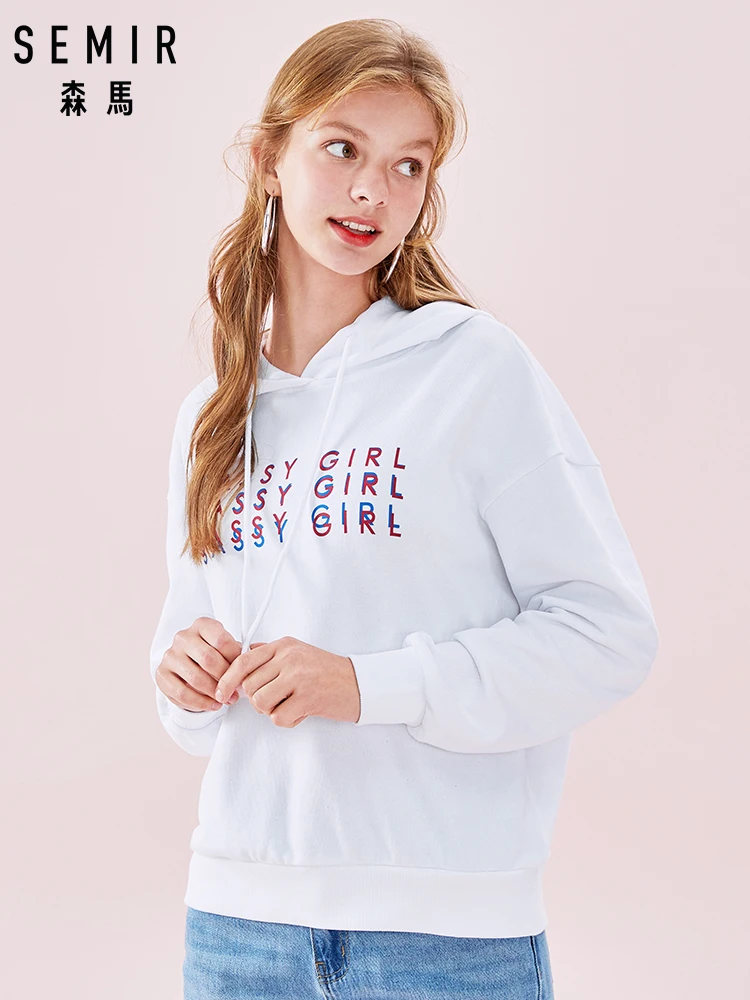 

SEMIR Women 100% Cotton Graphic Hooded Sweatshirt with Dropped Shoulder Pullover Hoodie with Ribbed Cuff and Hem Lined Hood