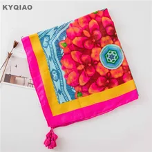 KYQIAO Мексика Стиль vintage boho длинные с цветочным рисунком шарф для женщин Осень-весна дизайнер этнических шарф шейный платок