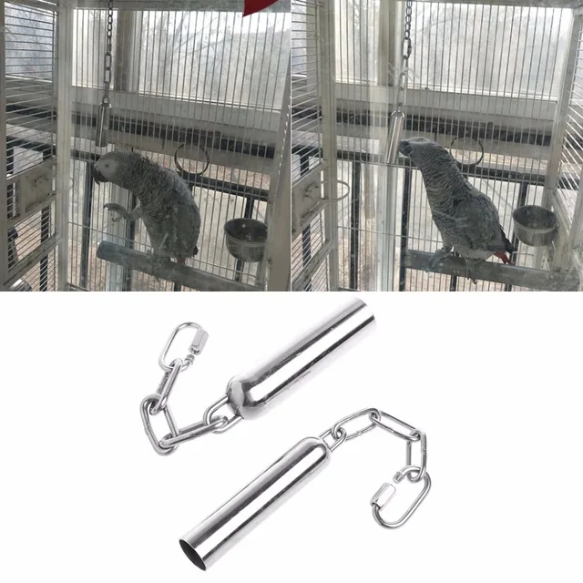 Pet Bird Stainless Steel Bell Toys Chew Parrot Hanging Swing Cockatiel Parakeet 2