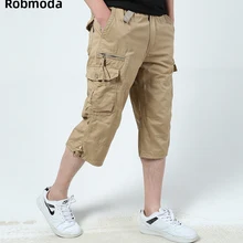 Хлопковые укороченные брюки-карго с несколькими карманами свободные рабочие повседневные укороченные брюки длиной до икры летние однотонные брюки с тремя четвертями
