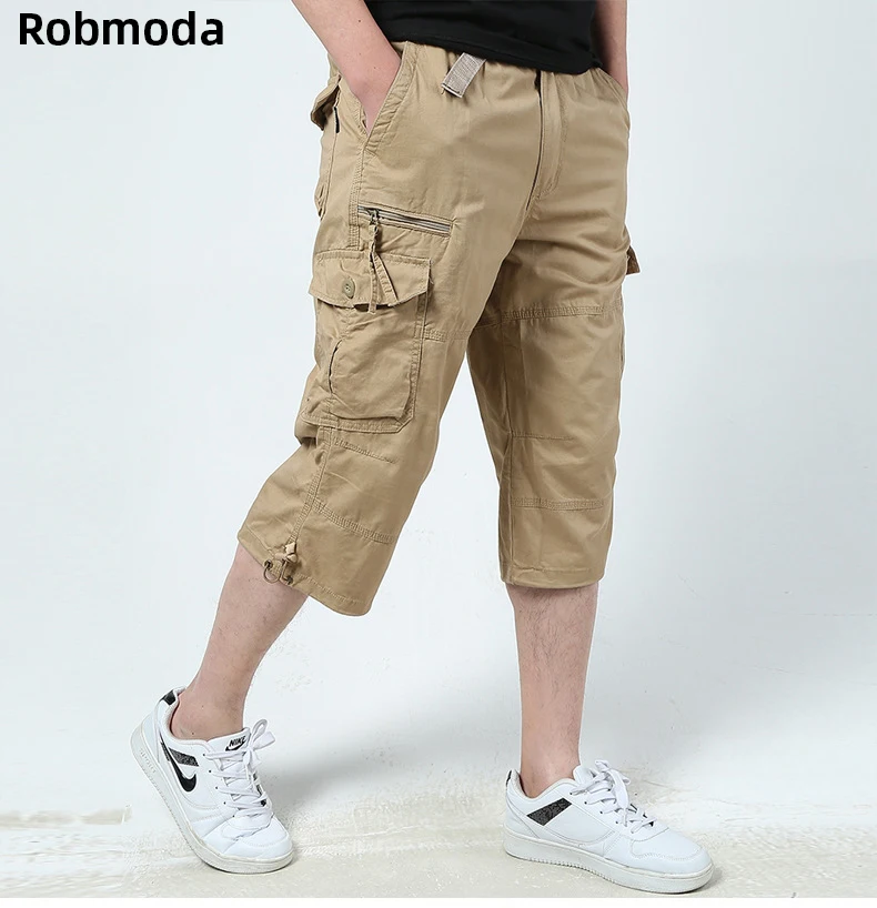 

Multi Pockets cotton cropped Cargo Pants Loose Tooling Casual Calf-length short Pants summer three quarters solid Trousers 2019