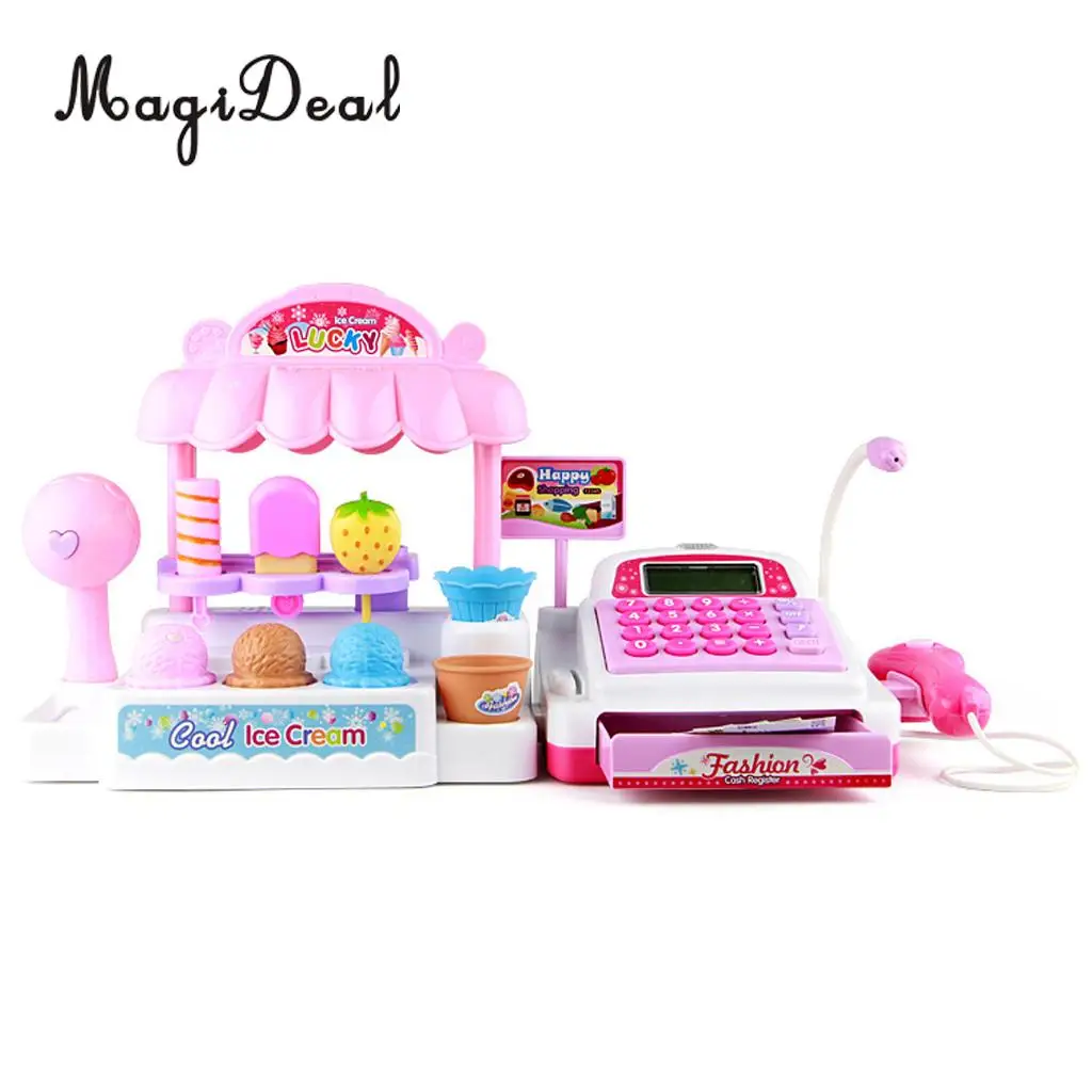MagiDeal Top Sale 1Set Simulation Ice Cream Store Cash Register for Kids Children Girls Pretend Play Toy Birthday Gift