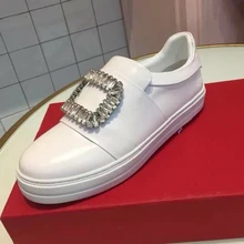 Hanbaidi Women Casual Shoes Luxury Rhinestone Slik Slip On Loafers Runway Style Tound Toe Gladiator Flats
