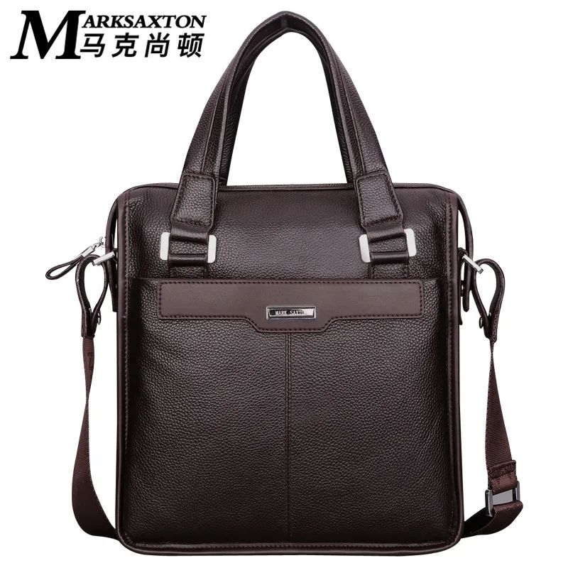 

MARK SAXTON Famous Brand Design 100% Natural Cow Leather Business Briefcase Vertical Genuine Leather Men's Handbags