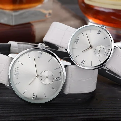 Новое поступление, черные/белые кожаные часы для влюбленных, подарок для мальчика или девочки, модные женские кварцевые часы CHENXI, пара наручных часов