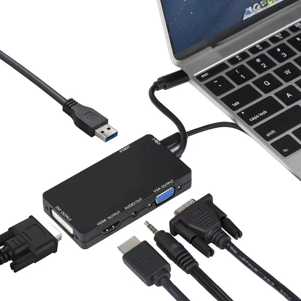 USB-C Hub with HDMI VGA DVI Audio Adapter-4