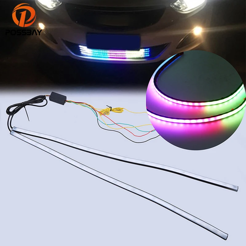 POSSBAY LED Front Bumper Grille Lights Flexible Strip Bar RGB Neon