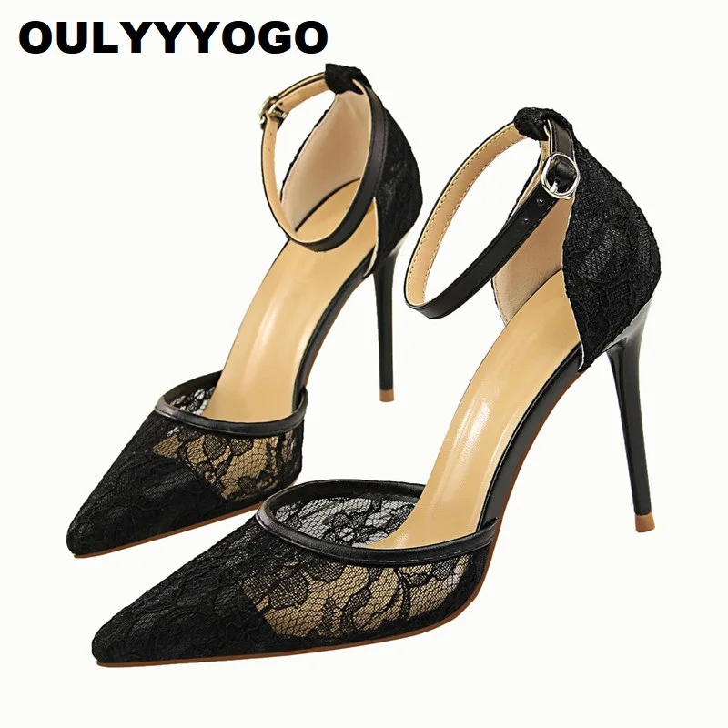 

OULYYYOGO Europe & America Style Sexy Women's Shoes Fashion Wedding Shoes Pointed Toe Female Mesh Lace Pumps 6 Colors Slip-On