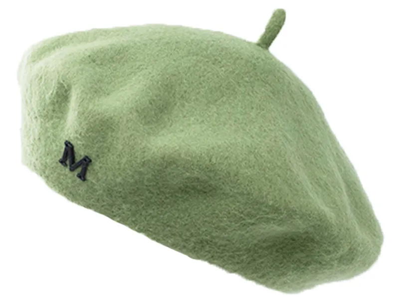 Douchow женский шерсть французский стильный берет шапка бини зимняя теплая восьмиугольная шапка одноцветная мята зеленая плоская шляпа