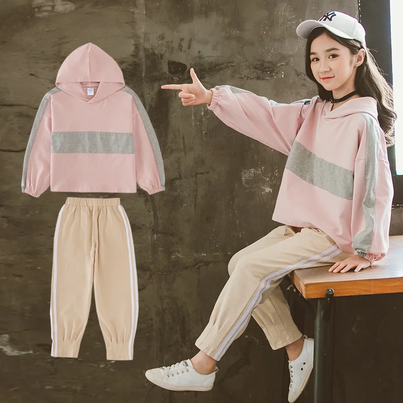 

Autumn New Girls Outfits Long-sleeved Sweatshirt With Trousers Girl Set Cotton Tops Sport Suit Teenage Girls Clothing