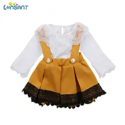 LONSANT/Весенний комплект с юбкой на бретелях для маленьких принцесс, лидер продаж, кружевной комбинезон с длинными рукавами для