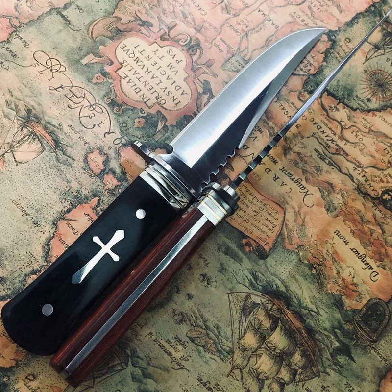 Крестообразный тактический охотничий рыболовный нож с деревянной ручкой для выживания на открытом воздухе, спасательные ножи с фиксированным лезвием, нож для самозащиты