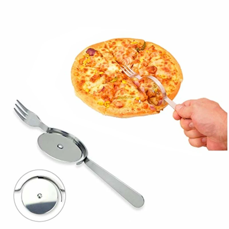 

Stainless Steel Pizza Roller And Fork Wheel Pizza Pie Waffles Bread Cutter Restaurant Kitchen Knife Tools