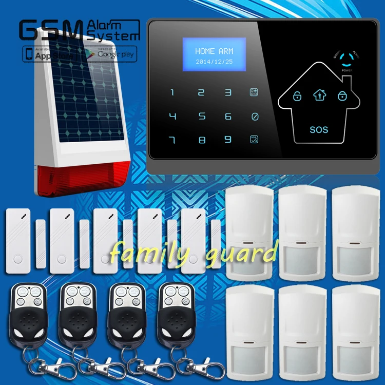 

Touch Screen Keypad+LCD display Wireless Solar Powered Strobe GSM PSTN SMS Home/house Security Burglar Voice Smart Alarm System