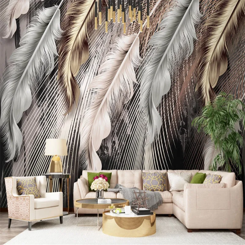 Custom 3d wallpaper Nordic modern minimalist light luxury feather line living room bedroom wall - high-grade waterproof material Custom 3d wallpaper Nordic modern minimalist light luxury feather line living room bedroom wall - high-grade waterproof material