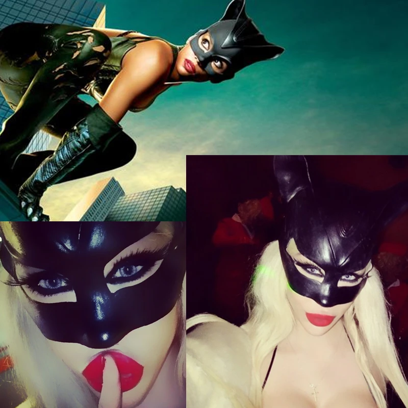 Latex Catwoman Masks Cosplay Costumes Woman Halloween Party Adult Black
