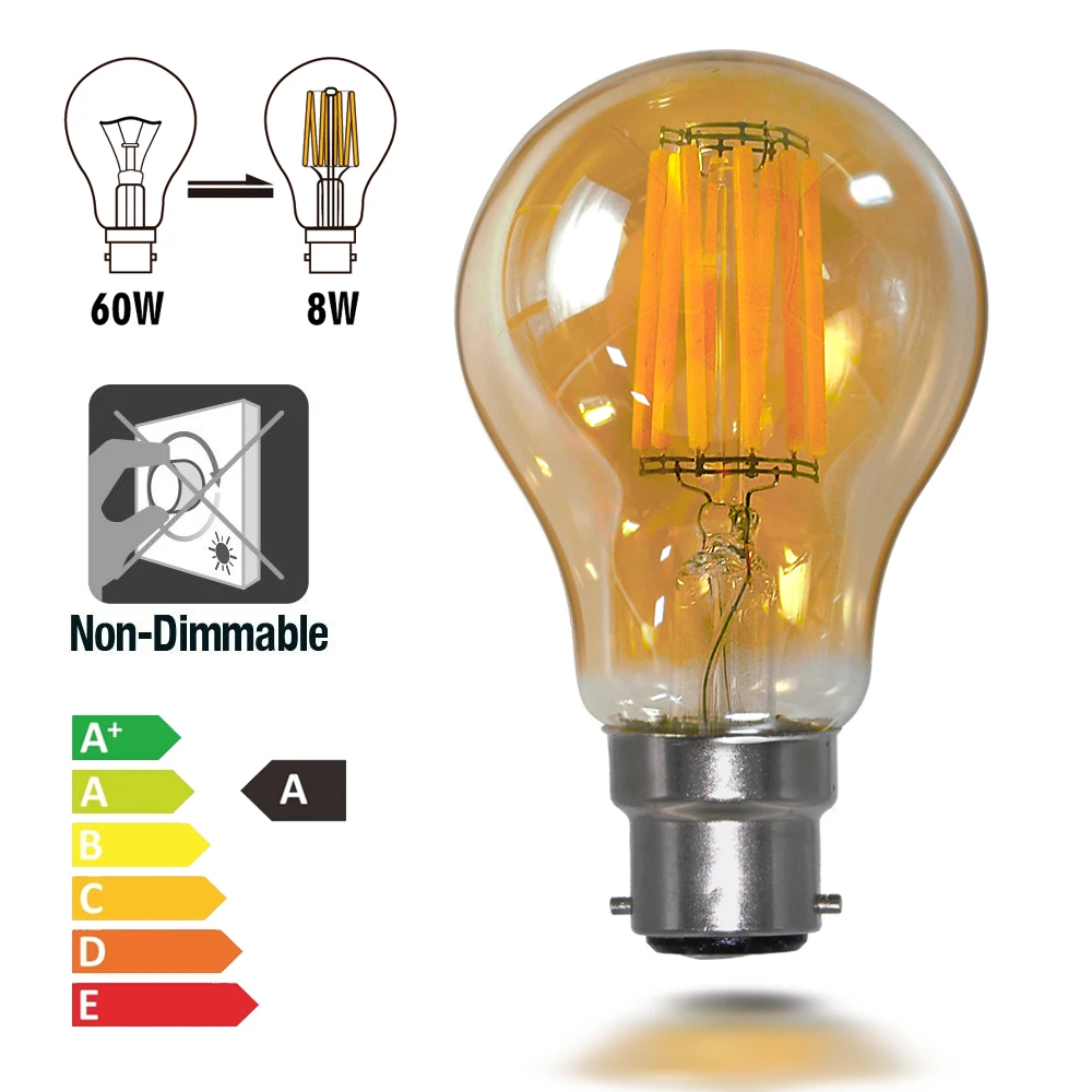 Винтажный светодиодный светильник Эдисона с нитью накаливания, B22, штык 8 Вт, старомодный глобус, светильник, лампочки, ретро стекло с покрытием, абажур
