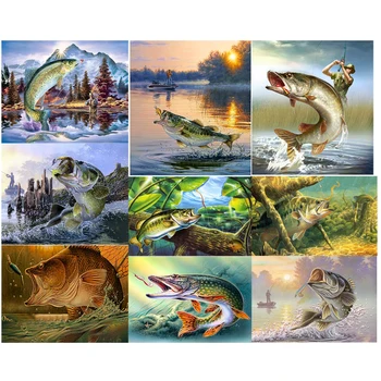 

3D diamond embroidery landscape Fishing DIY diamond painting full drill diamond mosaic hobbies crafts cross stitch gift painting