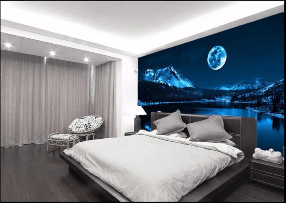 Beibehang пользовательские обои настенные наклейки 3D большие фрески Романтическая Луна озеро ночное небо современный фон декоративная живопись