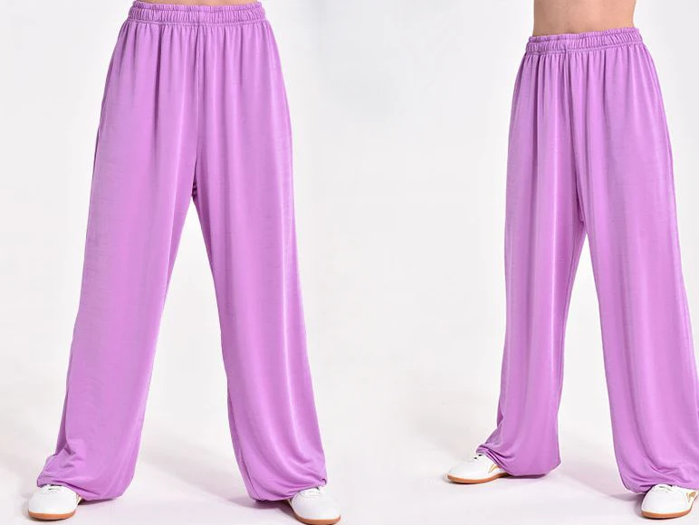 9 цветов унисекс кунг-фу Боевые искусства тренировочные брюки летние свободные тренировочные тай-чи брюки для цюань фиолетовый/оранжевый/синий - Цвет: purple