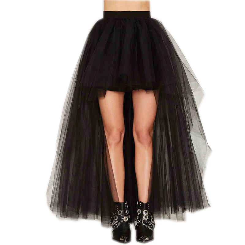New Arrival High Low Black Tulle Skirt Custom Made Elastic Waistline Floor Length Maxi Skirt