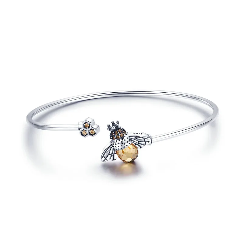 

SNS 925 Sterling Silver Crystal Bee And Honeycomb Women Silver Bracelets Bangles for Women Sterling Silver Jewelry