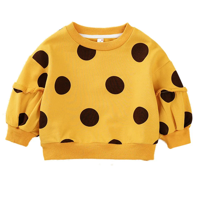 Новинка; осенний свитер для маленьких девочек; детская хлопковая верхняя одежда в горошек с длинными рукавами и круглым вырезом; детская повседневная одежда; футболка для девочек; топы