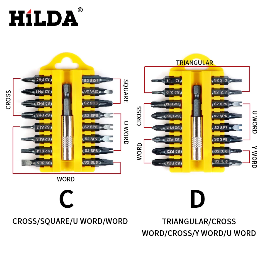 HILDA 17 шт. Набор бит с шестигранной звездочкой и защитой от вскрытия, магнитный держатель, отвертка, биты, беспроводные сверла, отвертки, биты