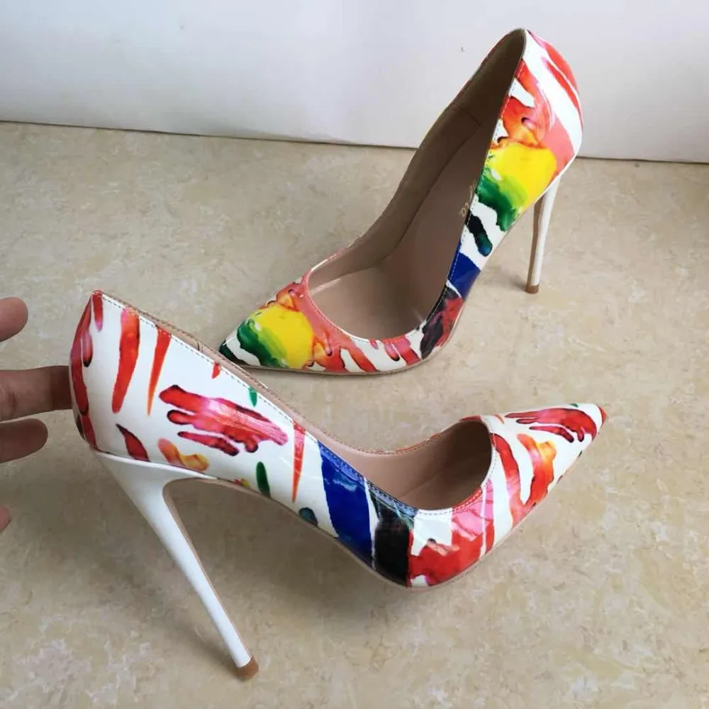 Keshangjia Sexy High Heels New Arrival Red Graffiti Colorful Stiletto Women Pumps Wedding Shoes 12cm Women's Shoes