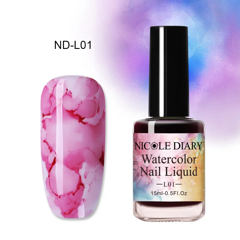 NICOLE DIARY 15 мл эффект цветения лак для ногтей акварельные чернила для ногтей красный фиолетовый синий прозрачный маникюр лак для ногтей DIY - Цвет: ND-L01