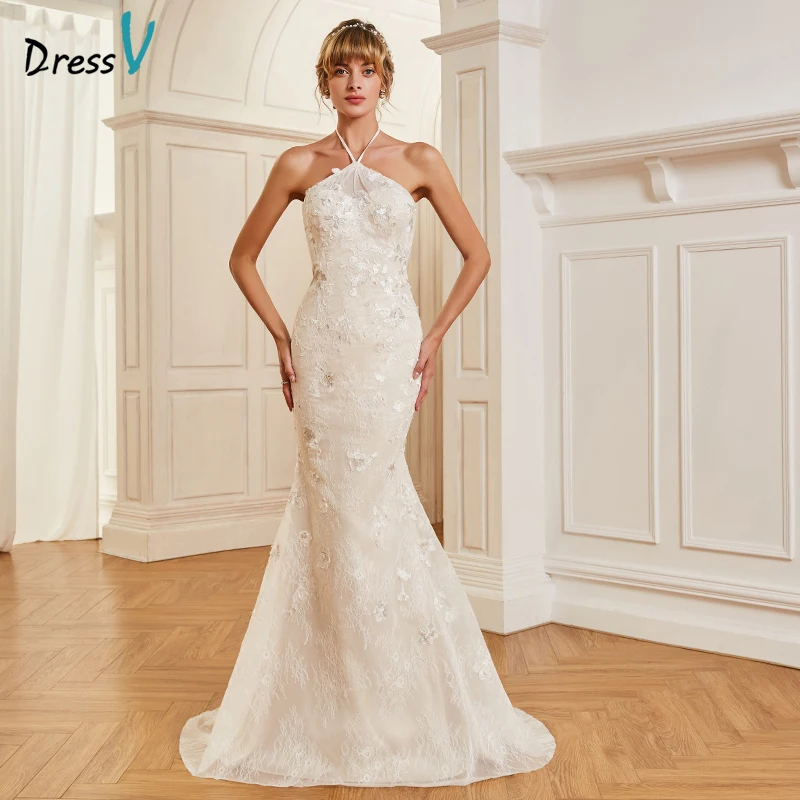 Romwellkedralin: Halter Neck Backless Wedding Dress