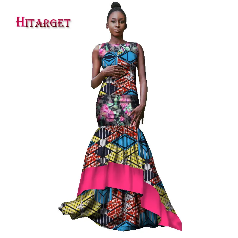 

Bazin Riche African Dresses for Women Bride Vestidos Kanga Clothing Dashiki African Wax Print Splice Lace Dresses Clothes WY1738