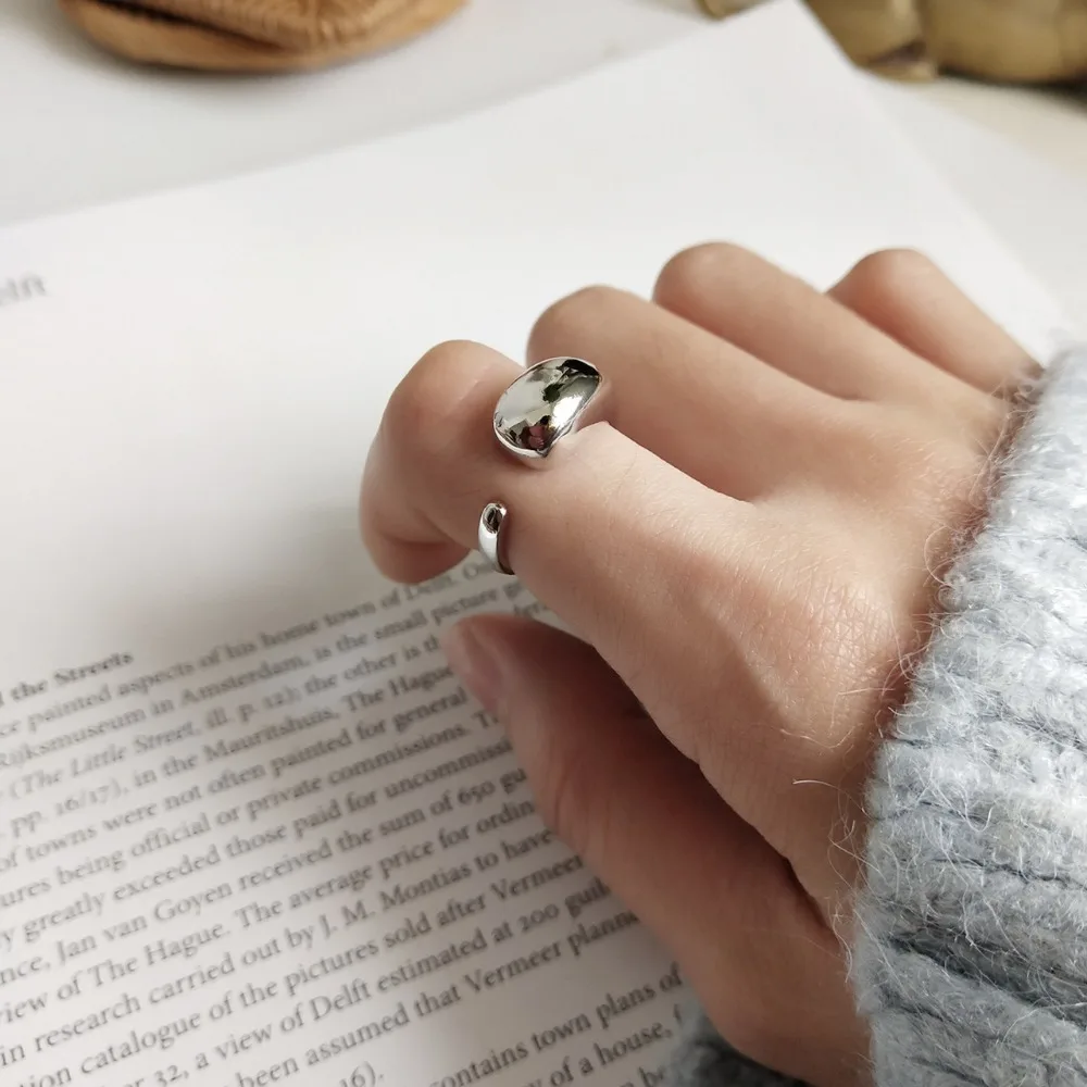 Подлинное Серебро S925 пробы большая капля слезы Глянцевые Кольца индивидуальное Открытое кольцо хорошее ювелирное изделие J189