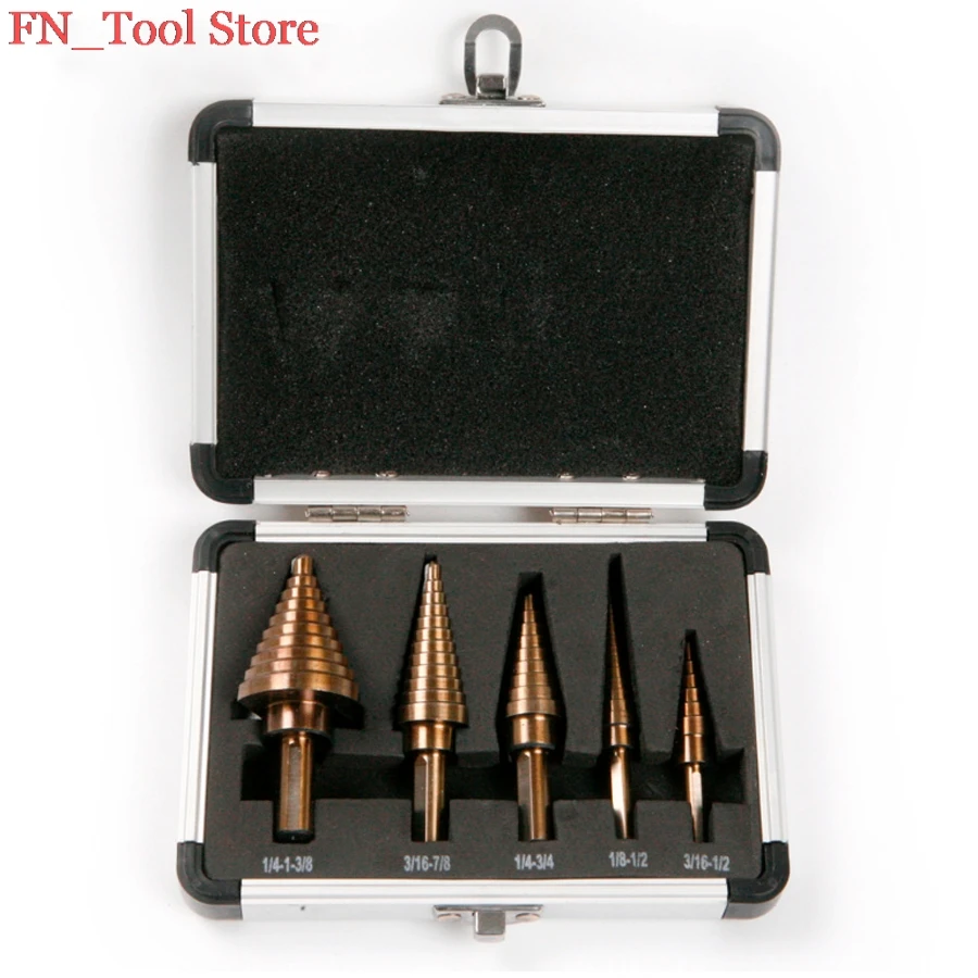 

High quality HSS Step Drill Set 5 pcs. / Set. Triangle handle straight groove step drill for metal