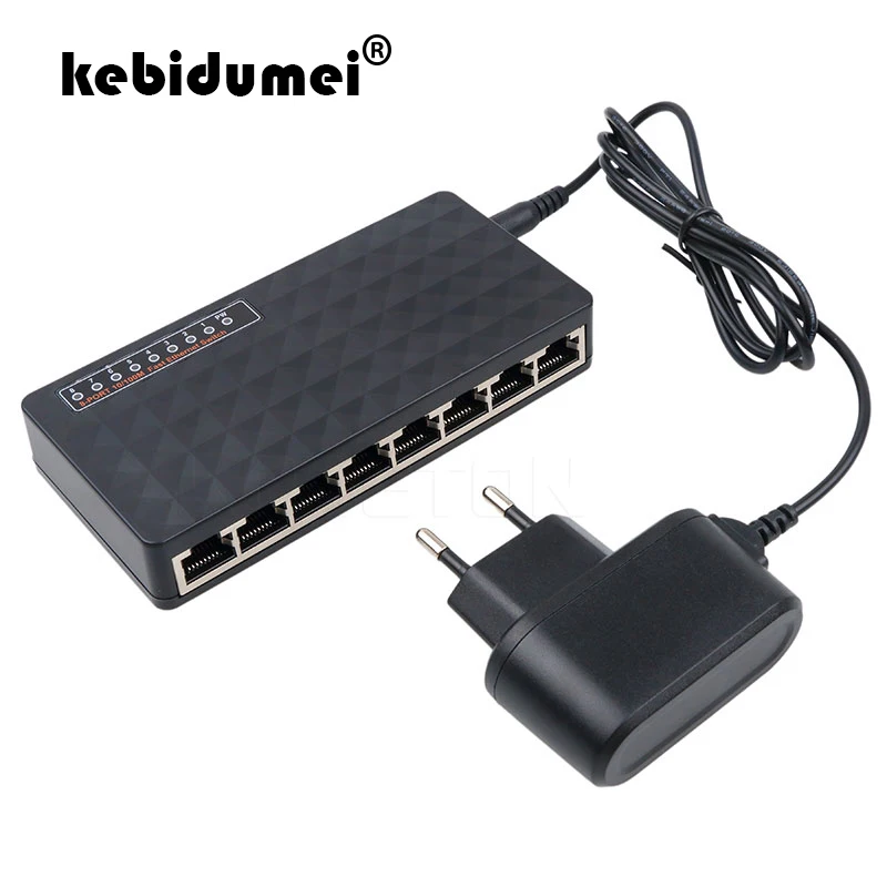 

kebidumei 8 Ports Network Swich 10/100Mbps Fast Ethernet LAN RJ45 Switcher Hub MDI Full/Half duplex exchange AC Prower Adapter