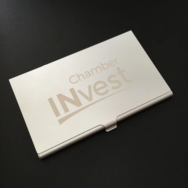 Custom Engraved Business Card Case Metal Aluminum Silver Custom Engraved Business Card Case Metal Aluminum Silver Holder Customized Logo Promotional Giveaway Gift