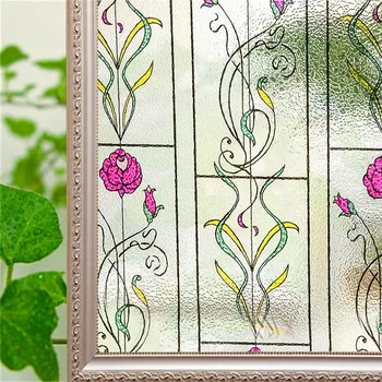 

90*200 cm Static Cling Home Decorative foils No glue PVC privacy window films, 3D flower Iron art frosted glass window stickers