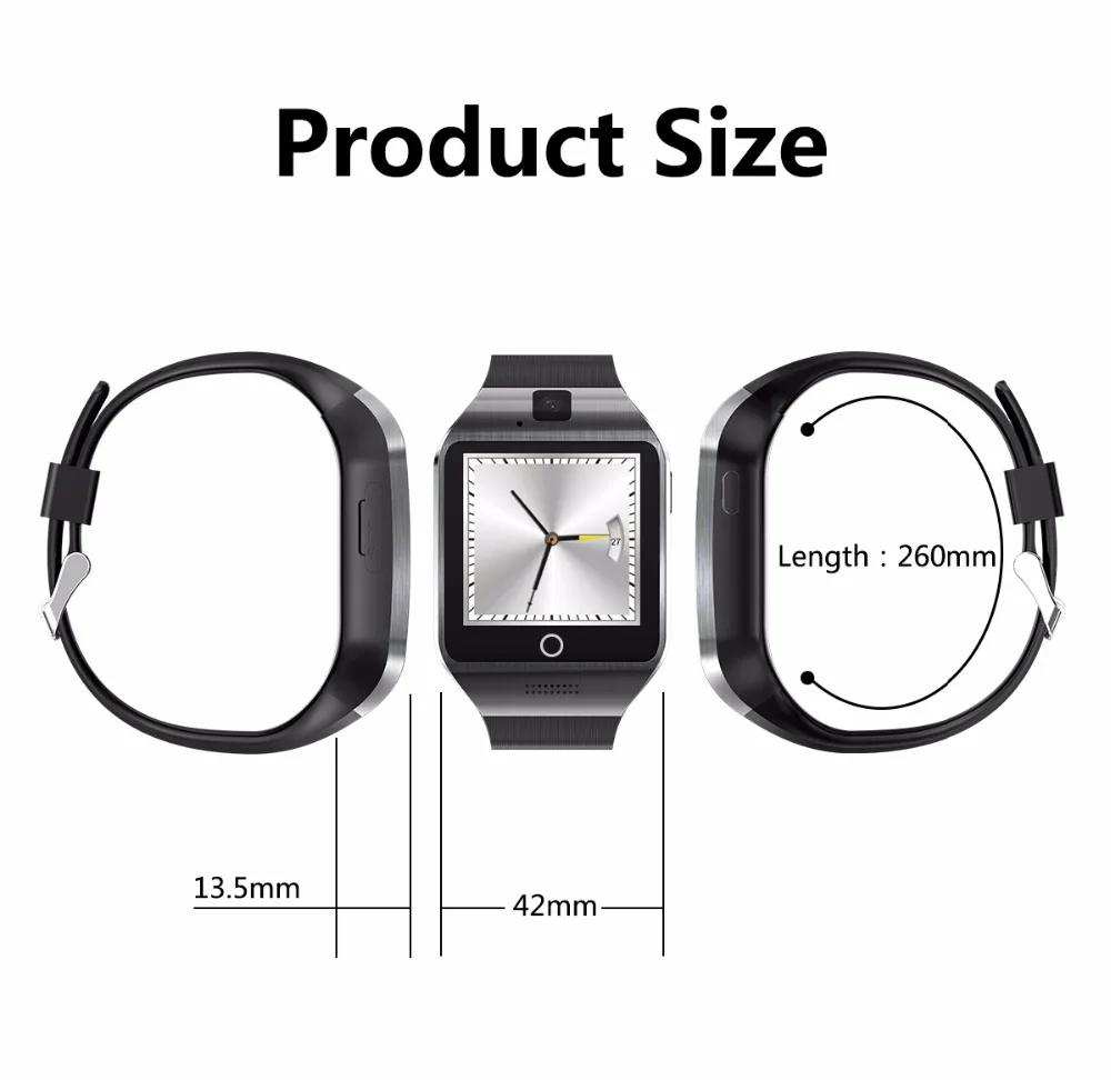 V88 Android OS Smart Watch Phone Q18S With 500W camera Video Support WiFi 3G Sim Card Play Store Download APP Whatsapp Facebook