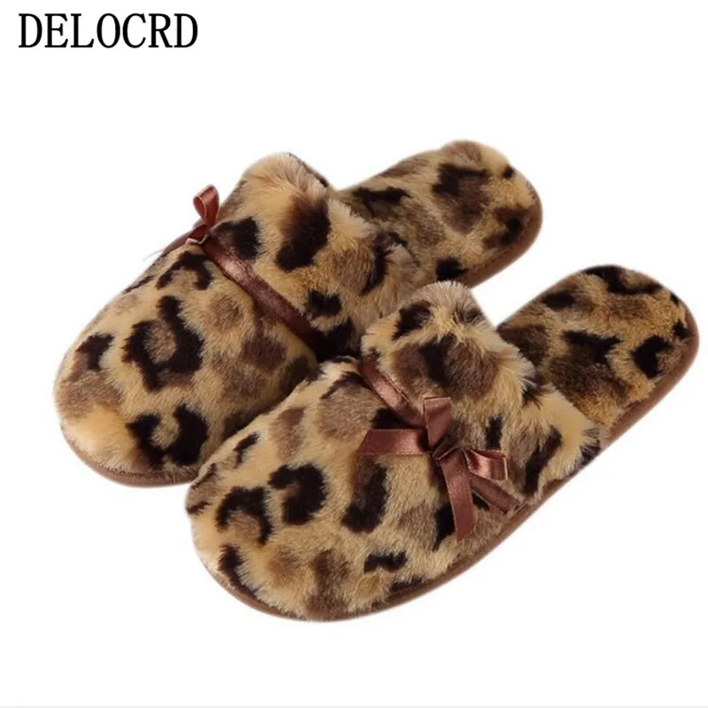 

Cotton Slippers Winter Home Warm Cotton Drag Leopard Pattern Slip indoor Home Fur Slippers Casual Shoes Women's Shoes Footwear