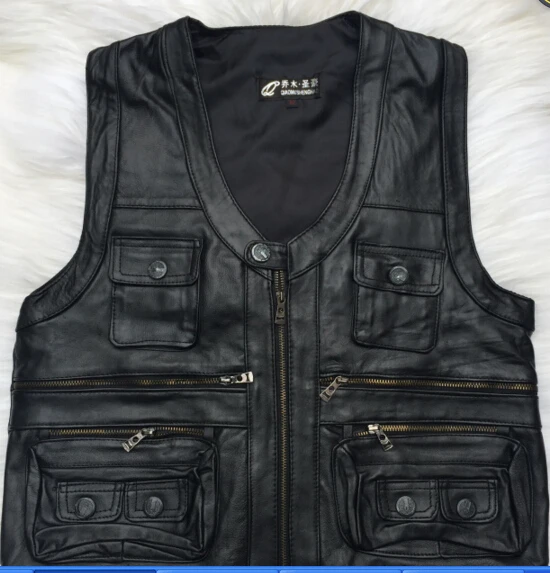 Free shipping 2016 New gentlement genuine leather vest male slim commercial male leather vest sheepskin leather