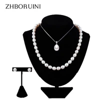ZHBORUINI Ювелирные наборы из жемчуга капли воды натуральный пресноводный жемчуг ожерелье серьги браслет 925 пробы серебро для женщин