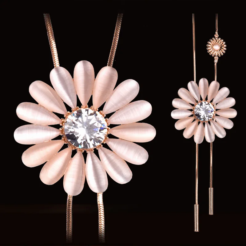 

BYSPT Women Necklace Statement Crystal White Pink Flower Necklaces & Pendants Long Necklace For Women Jewelry