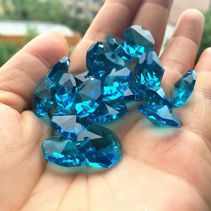 Octagon Beads Charm Crystal 50Pc 14MM Azure Glass Chandelier Prism Lamp Part