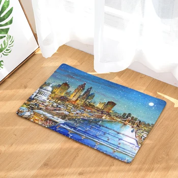 

Flannel Floor Mats Round Night View Printed Bedroom Living Room Carpets Cartoon Pattern Mat for Hallway Anti-Slip Tapete