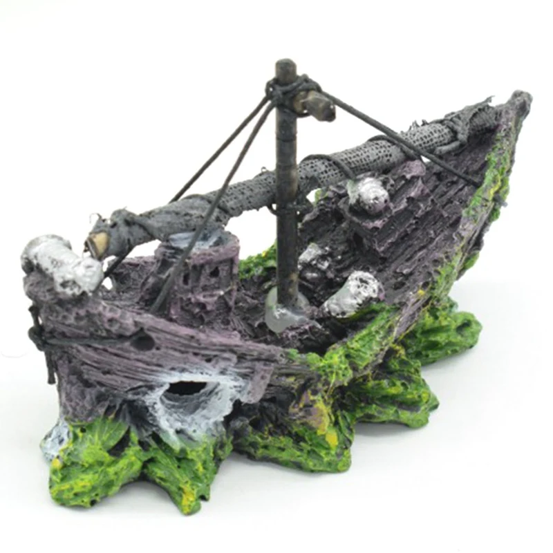 

Resin Ornament Landscaping Decoration Wreck Sunk Ship Aquarium Ornament Sailing Boat Destroyer Fish Tank Cave Decor