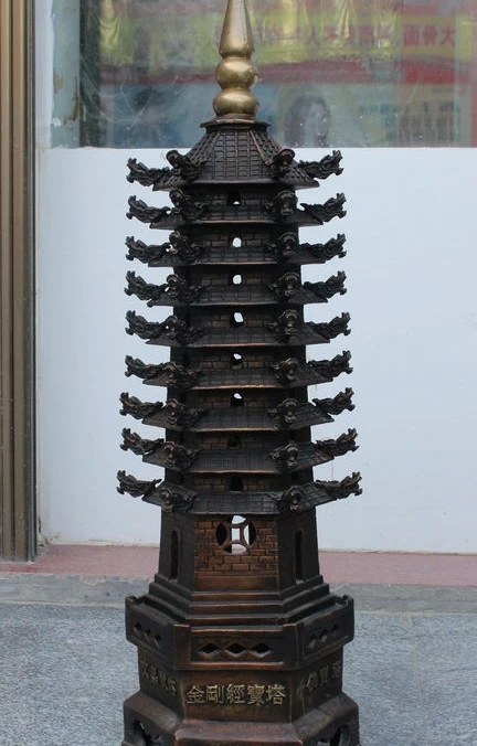 

Tibet Buddhism Bronze Dragon Head Vajra 1000 Buddha Stupa Pagoda Tower Statue
