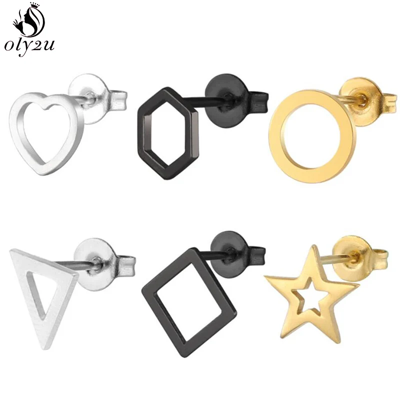 

Oly2u Fashion Hollow Geometric Earrings for Women Small Round Heart Triangle Stud Earrings 2019 bijoux acier inoxydable femme