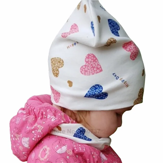 Baby Hat Infant Caps Cotton Scarf Baby Beanies Love Heart Print Spring Autumn Children Hat Scarf Set Baby Girls Hats Photo Props 2